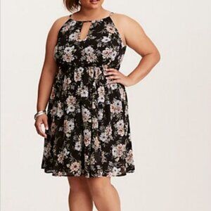 Floral black chiffon midi dress